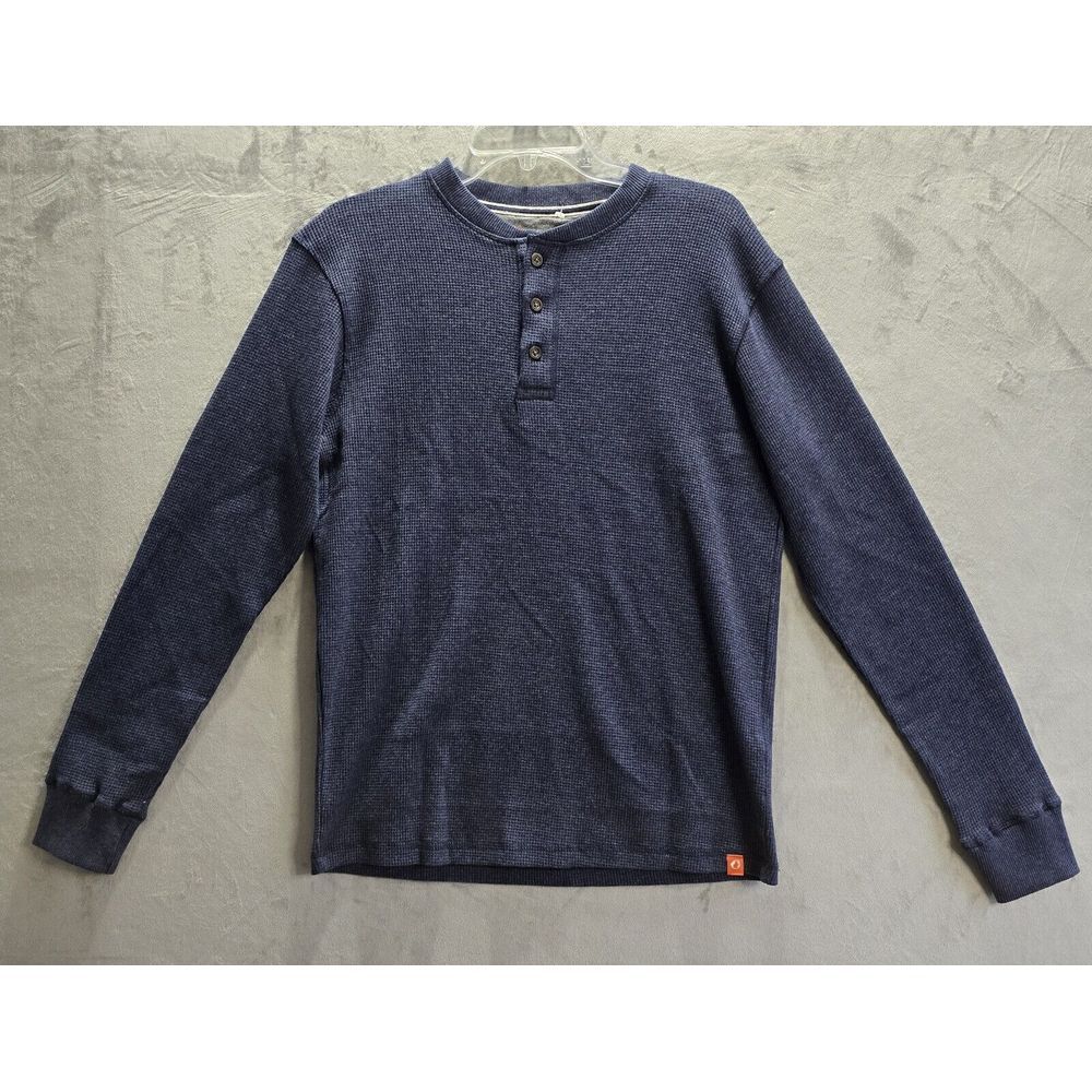 The American Outdoorsman Henley Shirt Men's Small Blue Waffle Knit‎ Long Sleeve